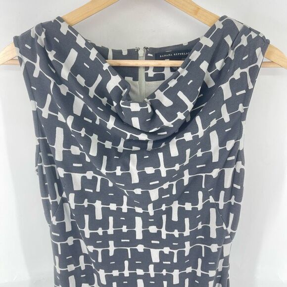 Banana Republic Women's Sheath Dress Midi Mod Plaid Ponte Drape Neck Gray Size 4 - Picture 2 of 11